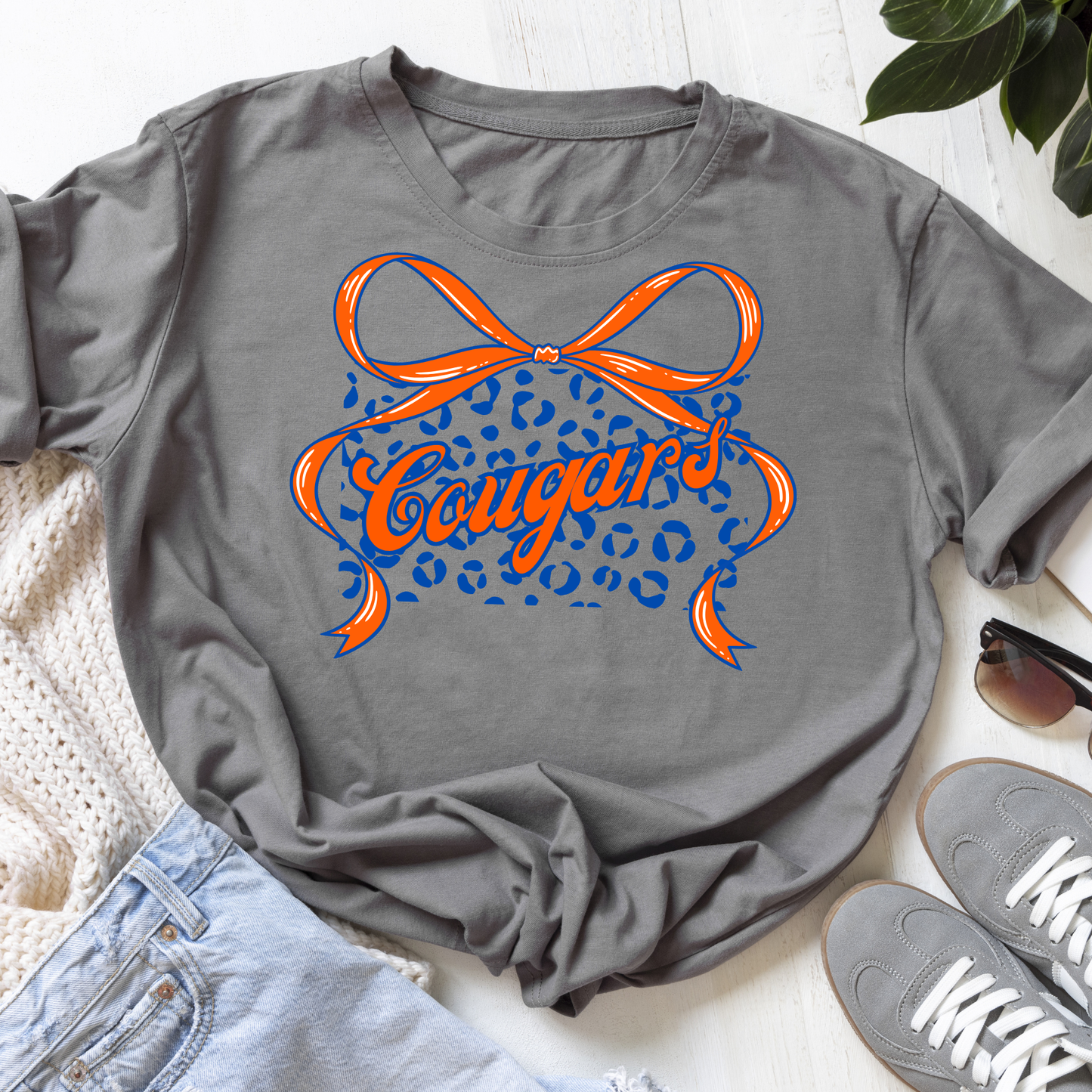 School Spirit Leopard Bow Cougars
